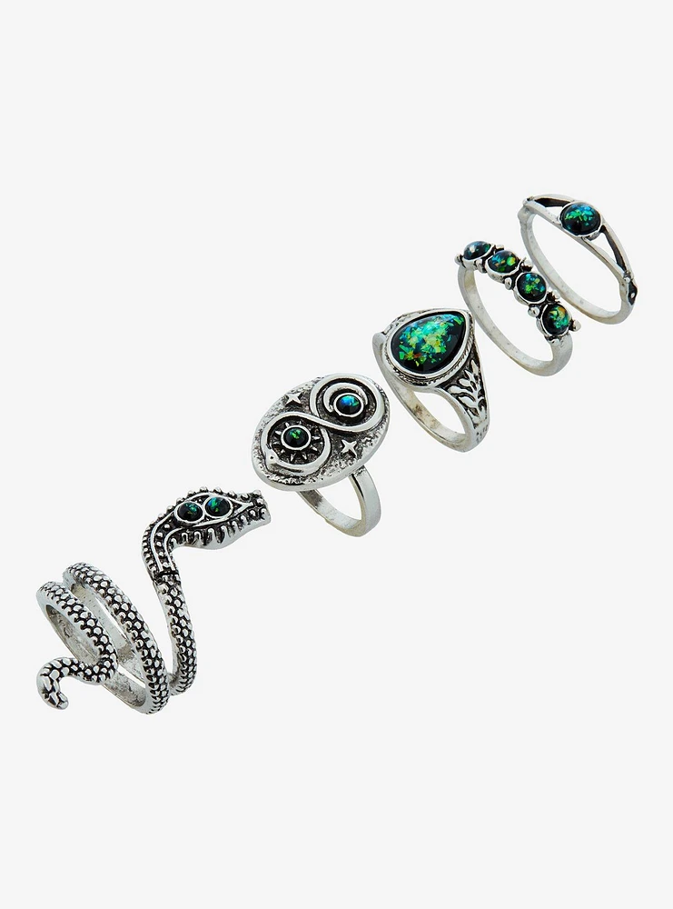 Cosmic Aura Snake Moon Ring Set