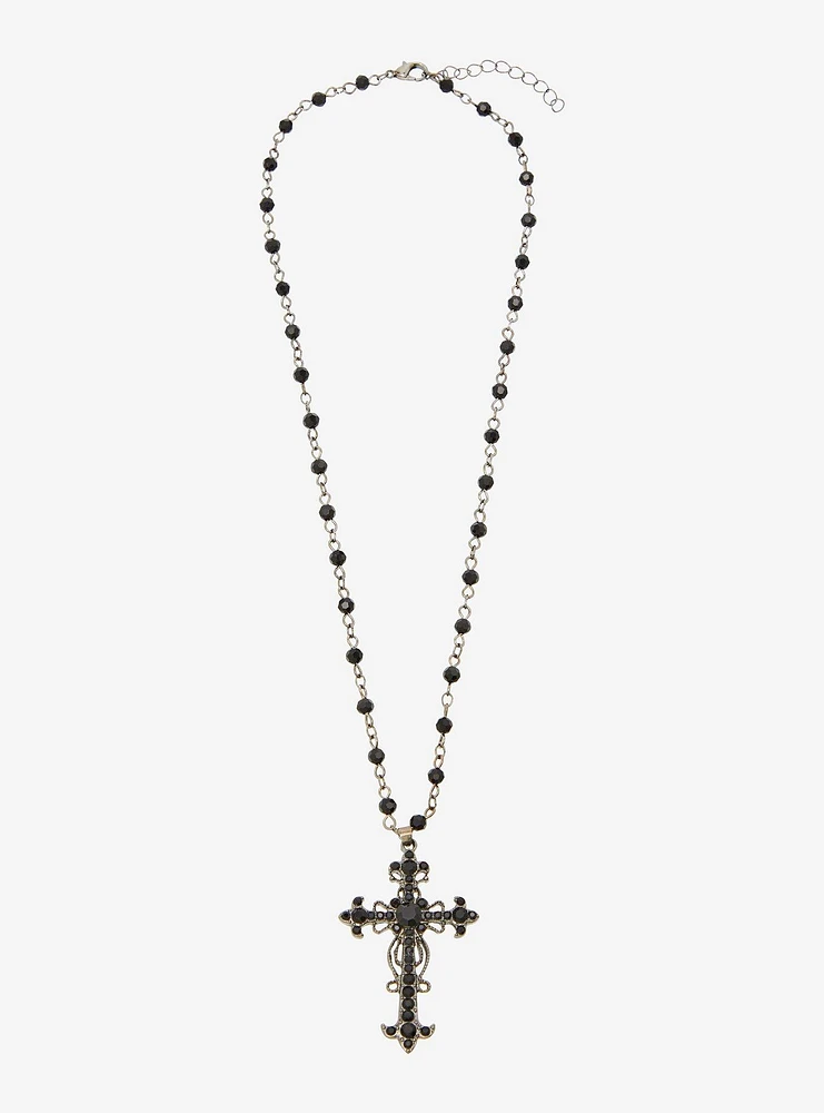 Social Collision Black Gothic Cross Rosary Necklace