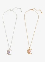 Cosmic Aura Rhinestone Moon Heart Best Friend Necklace Set