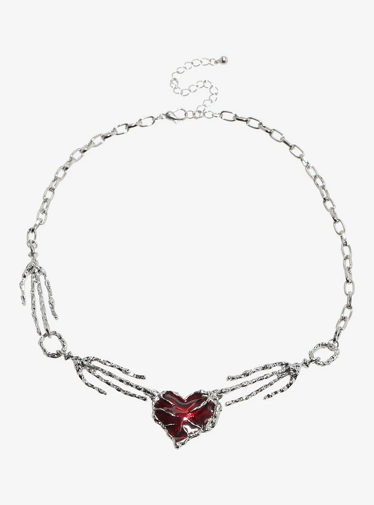 Social Collision Skeleton Hand Heart Chain Choker