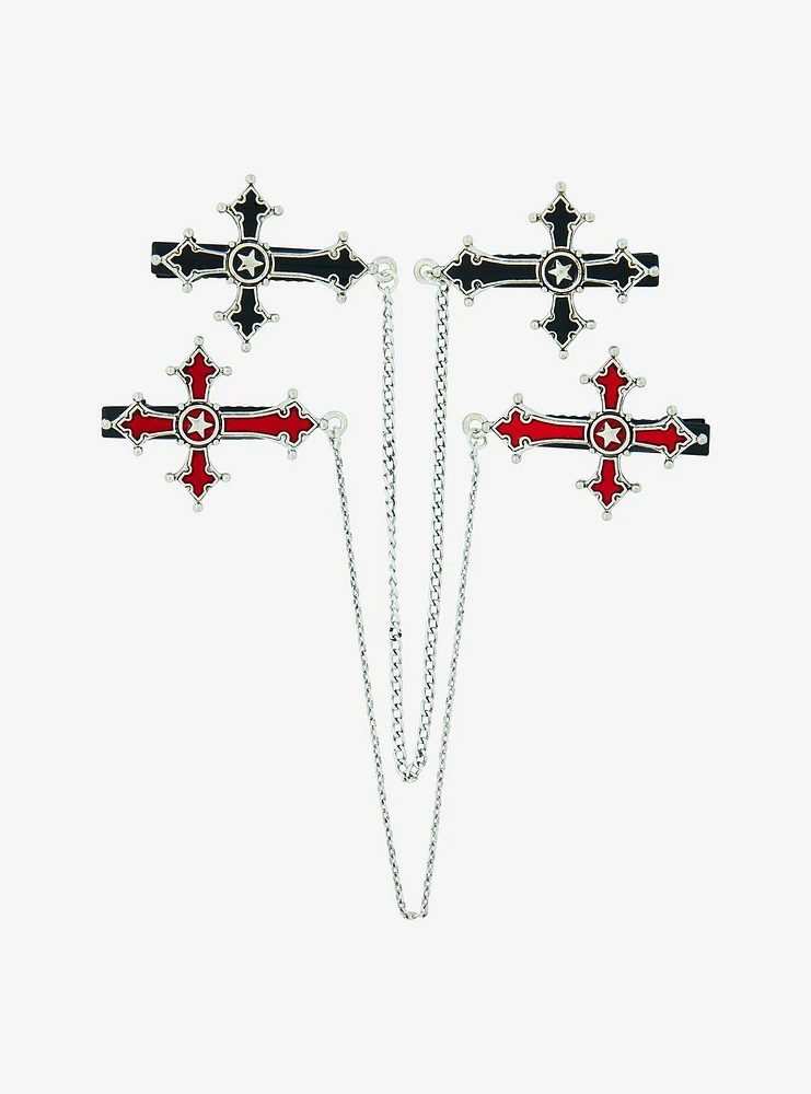 Social Collision Gothic Cross Chain Hair Clip Set