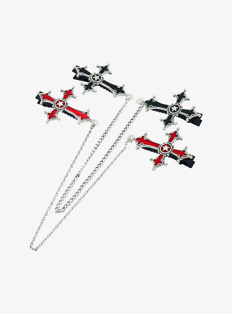 Social Collision Gothic Cross Chain Hair Clip Set