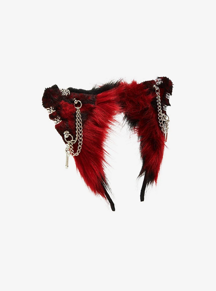 Social Collision Red & Black Hardware Fuzzy Cat Ear Headband