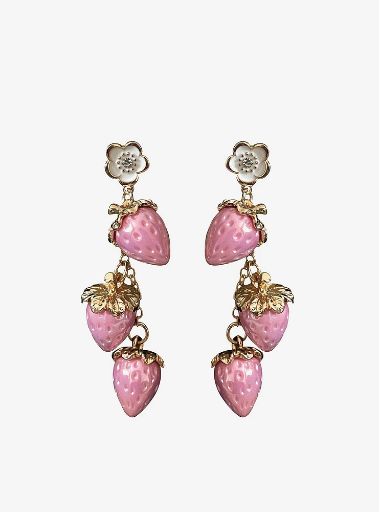 Sweet Society Pink Strawberry Charm Earrings