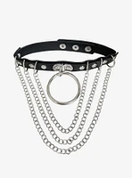 Black Faux Leather O-Ring Chain Choker