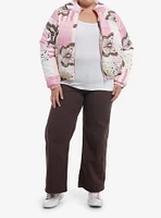 Sweet Society Butterfly Pink Patchwork Girls Puffer Jacket Plus