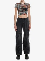 Ed Hardy Tattoo Allover Print Girls Crop Mesh Top