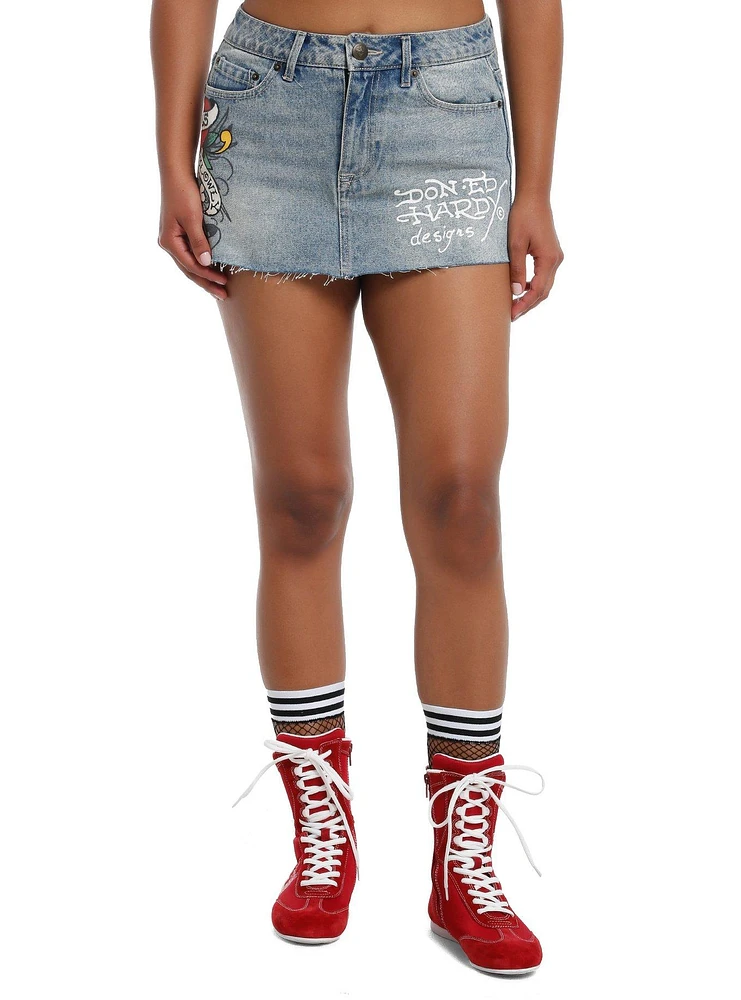 Ed Hardy Printed Denim Mini Skirt