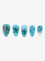 Disney Stitch Blue Flowers Faux Nail set