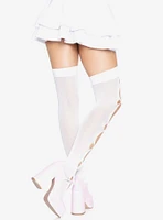 Opaque Net Cut-Out Butterfly Thigh Highs Off White