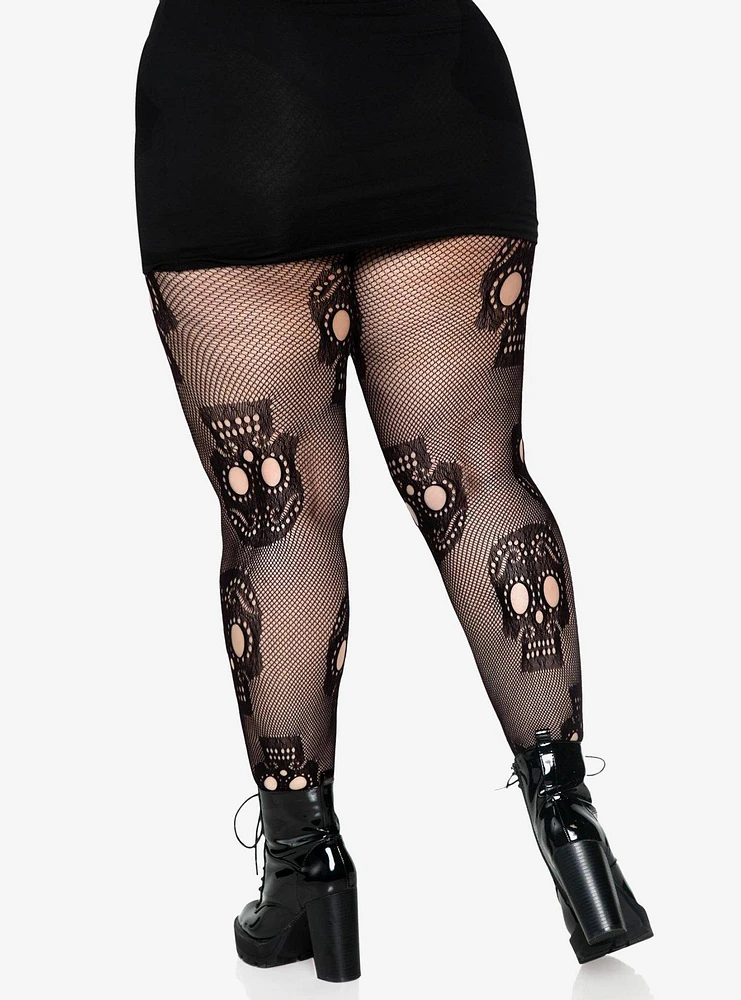 Sugar Skull Net Tights Plus Size