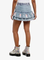 My Melody Rhinestone Tiered Denim Skirt With Belt