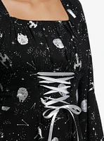 Star Wars Foil Print Lace-Up Long-Sleeve Dress