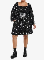 Star Wars Foil Print Lace-Up Long-Sleeve Dress Plus