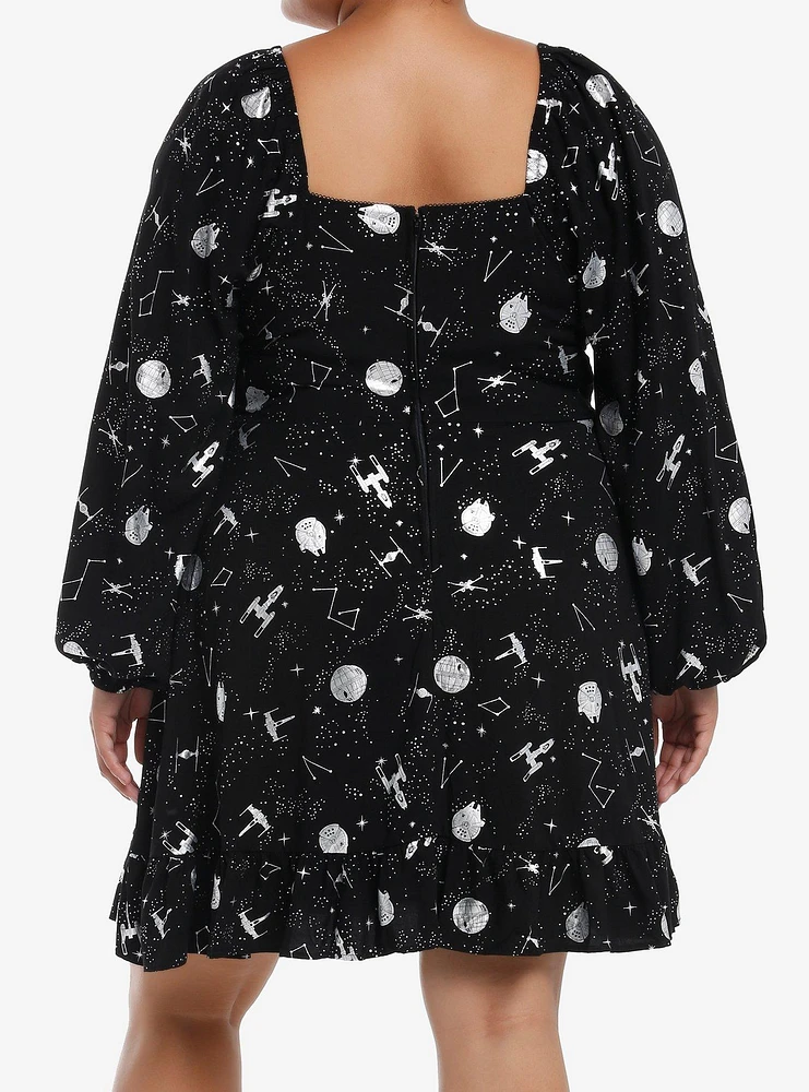 Star Wars Foil Print Lace-Up Long-Sleeve Dress Plus