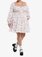 Hello Kitty And Friends Holiday Pink Lace-Up Long-Sleeve Dress Plus