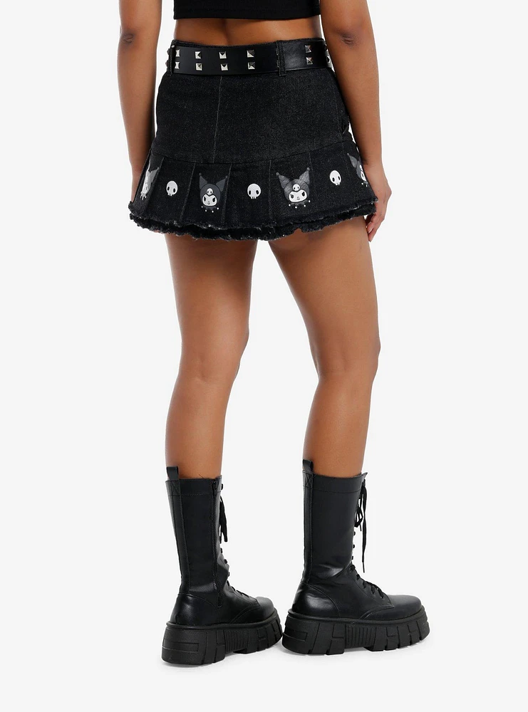 Kuromi Rhinestone Pleated Denim Skirt With Belt