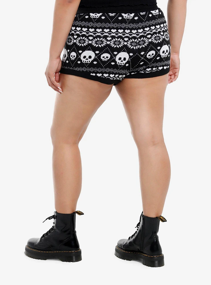 Skull Fair Isle Knit Shorts Plus