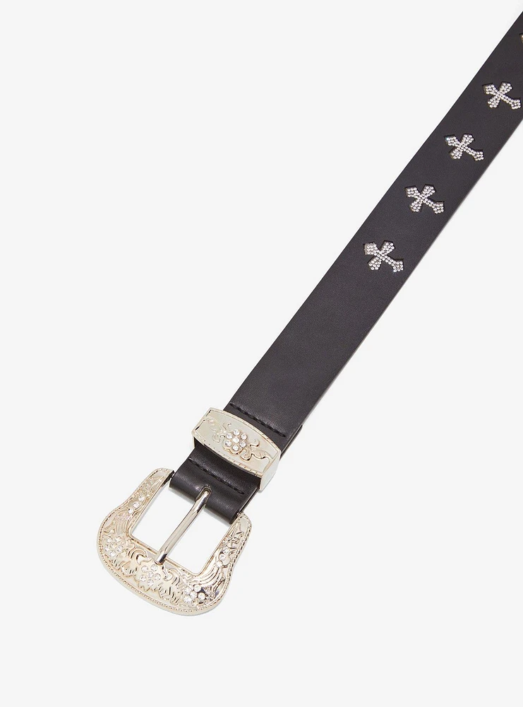 Rhinestone Gothic Cross Bling Belt