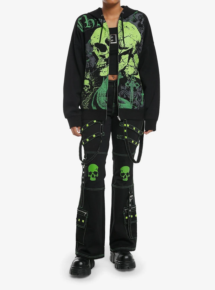 Social Collision Green Skull Chaos Girls Hoodie