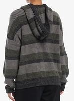 Social Collision Grey & Dark Green Stripe Girls Oversized Cardigan