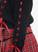 Social Collision Black Cable Knit Red Ribbon Crop Girls Sweater Plus