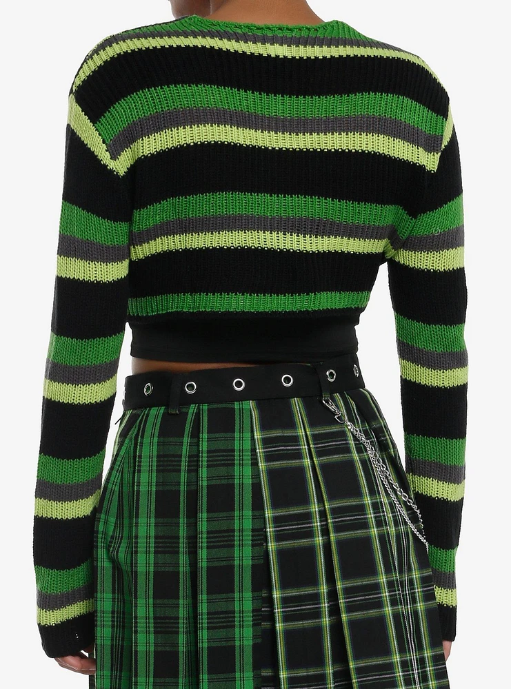 Social Collision Green Stripe Safety Pin Bolero Girls Crop Shrug