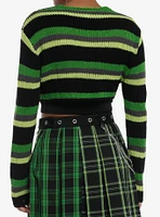 Social Collision Green Stripe Safety Pin Bolero Girls Crop Shrug