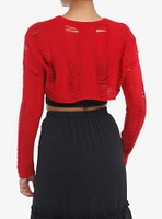 Social Collision Red Distressed Bolero Girls Crop Shrug