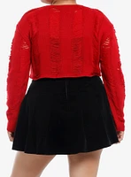 Social Collision Red Distressed Bolero Girls Crop Shrug Plus