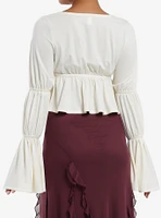 Thorn & Fable Cream Ruched Peasant Top