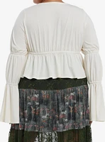 Thorn & Fable Cream Ruched Peasant Top Plus