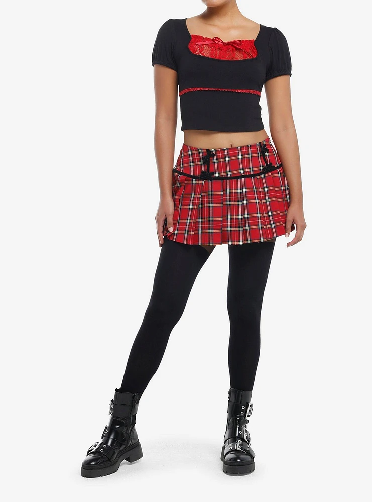 Social Collision Black & Red Lace Girls Crop Top