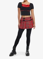 Social Collision Black & Red Lace Girls Crop Top