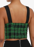 Social Collision Green & Black Plaid Grommet Zip-Front Girls Corset