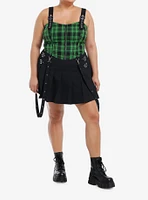 Social Collision Green & Black Plaid Grommet Zip-Front Girls Corset Plus