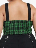 Social Collision Green & Black Plaid Grommet Zip-Front Girls Corset Plus