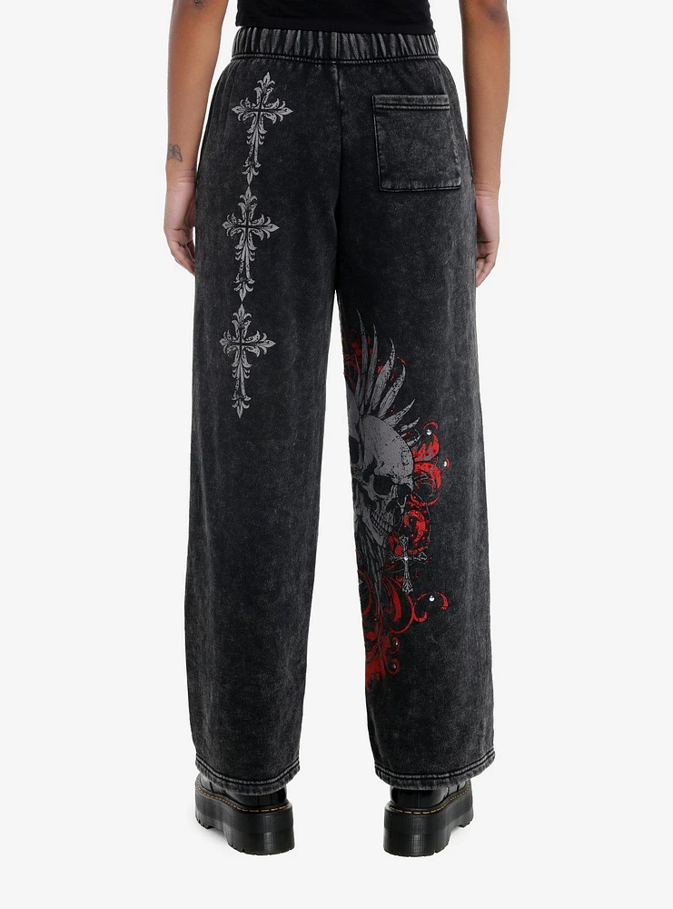 Skull Faded Dark Wash Lounge Pants