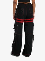 Black & Red Grommet Suspender Wide Leg Pants