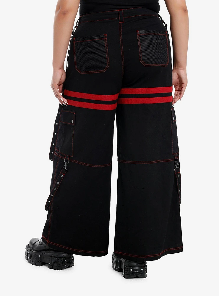 Black & Red Grommet Suspender Girls Wide Leg Pants Plus