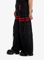 Black & Red Grommet Suspender Girls Wide Leg Pants Plus