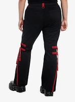 Black & Red Grommet Tape Zipper Pants Plus