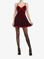 Social Collision Red Bow & Lace Black Cami Dress