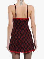 Social Collision Red Bow & Lace Black Cami Dress