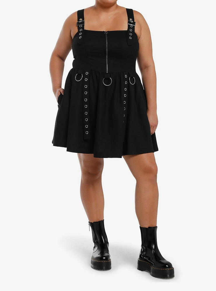 Social Collision Black Grommet Buckle Dress Plus