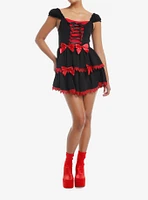 Social Collision Black & Red Bow Lace-Up Dress