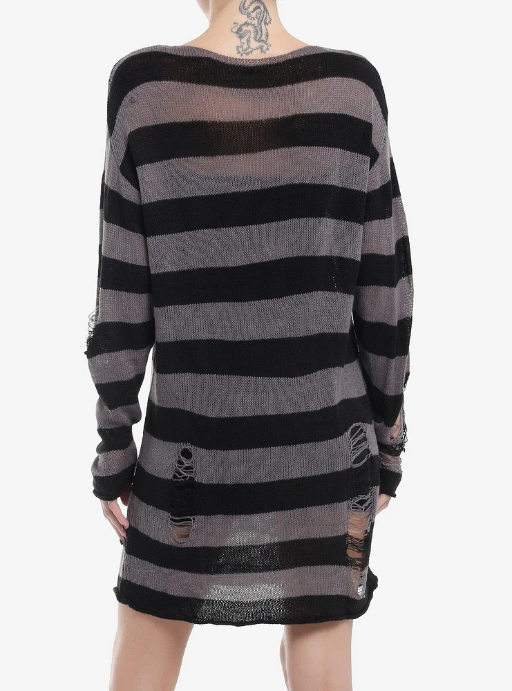 Social Collision Grey & Black Stripe Distressed Sweater Dress