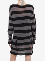 Social Collision Grey & Black Stripe Distressed Sweater Dress