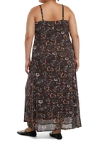 Thorn & Fable Brown Mushrooms Flowers Maxi Dress Plus