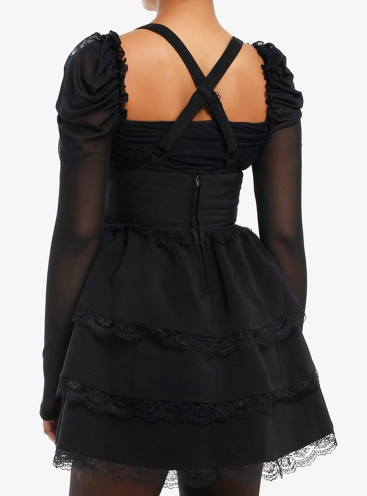 Social Collision Black Tiered Lace Underbust Skirtall